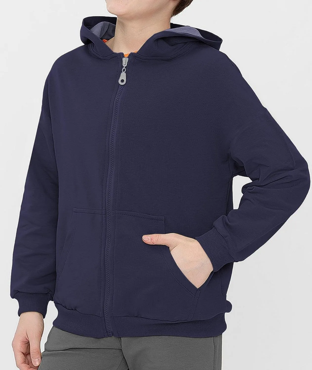 Fleece Hoodie for Boys Fleece Jacket Zip Up Sherpa Lined Teenager Hooded Sweatshirts with Pocket