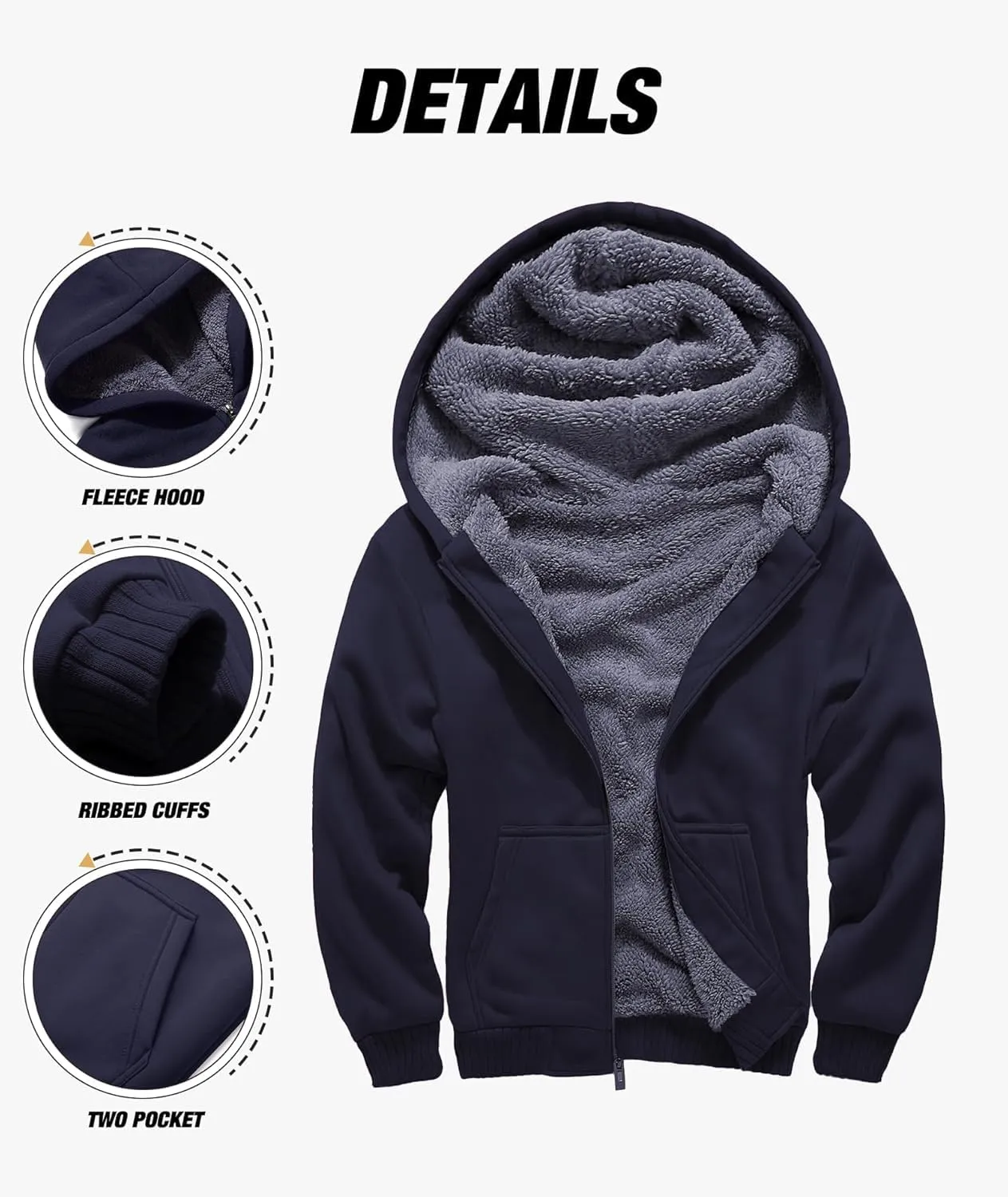 Fleece Hoodie for Boys Fleece Jacket Zip Up Sherpa Lined Teenager Hooded Sweatshirts with Pocket