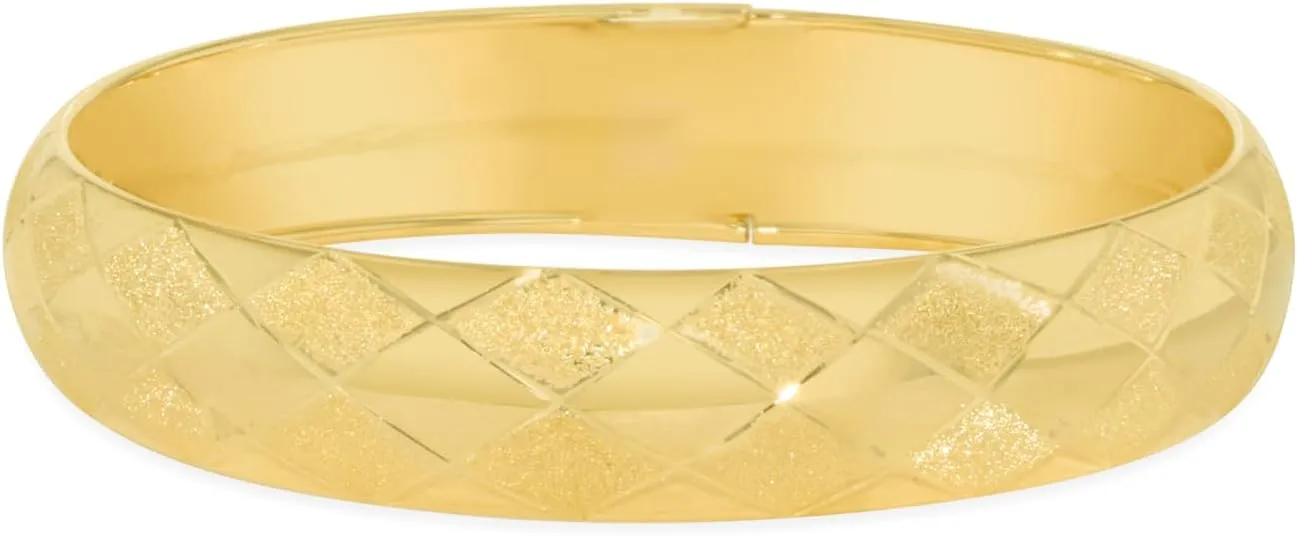 Floreo 10k Yellow Gold 12mm Checker Satin Finish Textured Flex Bangle Bracelet