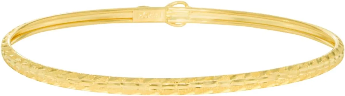 Floreo 10k Yellow Gold 3mm Subtle Stripe Satin Finish Textured Flex Bangle Bracelet