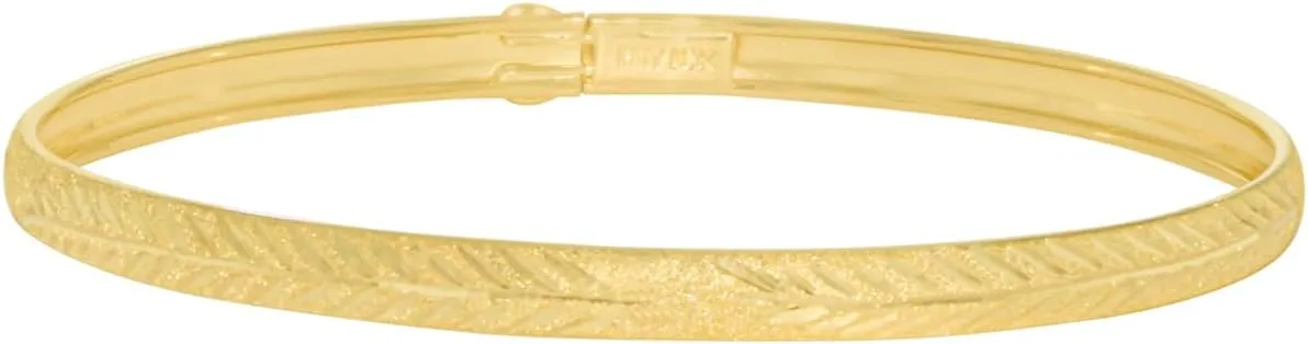 Floreo 10k Yellow Gold 4mm Lattice Satin Finish Textured Flex Bangle Bracelet