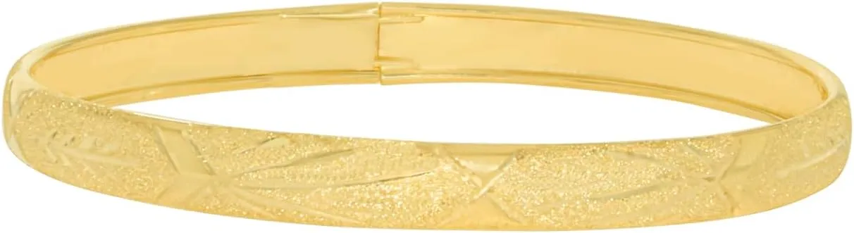 Floreo 10k Yellow Gold 6mm Diamond Cut Satin Finish Textured Flex Bangle Bracelet