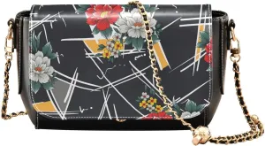 Flower Pattern on Patchwork Crossbody Bags for Women, Trendy Small Shoulder Bag, PU Leather Clutch Purse Underarm Handbag Satchel HandBag with Adjustable Metal Chain