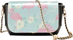 Flower with Flamingos Crossbody Bags for Women, Trendy Small Shoulder Bag, PU Leather Clutch Purse Underarm Handbag Satchel HandBag with Adjustable Metal Chain