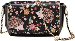 Flowers and Cute Hedgehogs Crossbody Bags for Women, Trendy Small Shoulder Bag, PU Leather Clutch Purse Underarm Handbag Satchel HandBag with Adjustable Metal Chain