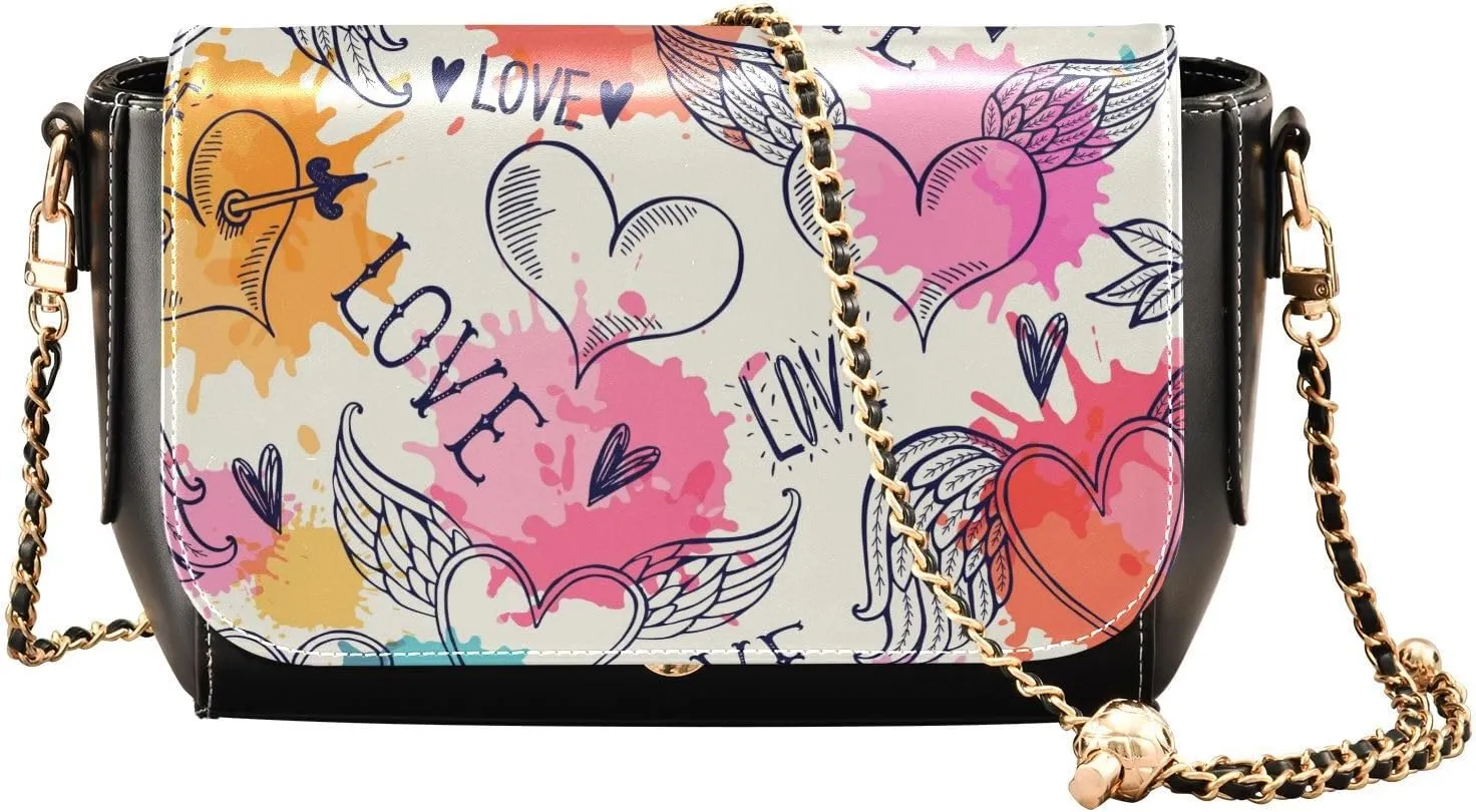 Flying Heart Crossbody Bags for Women, Trendy Small Shoulder Bag, PU Leather Clutch Purse Underarm Handbag Satchel HandBag with Adjustable Metal Chain