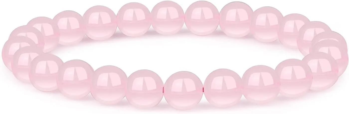 FMG Rose Quartz Crystal Bracelet Amethyst Stackable for Self-Love- 8mm Stretchable Rose Quartz Bead Bracelet for Women & Men | 2 Pcs