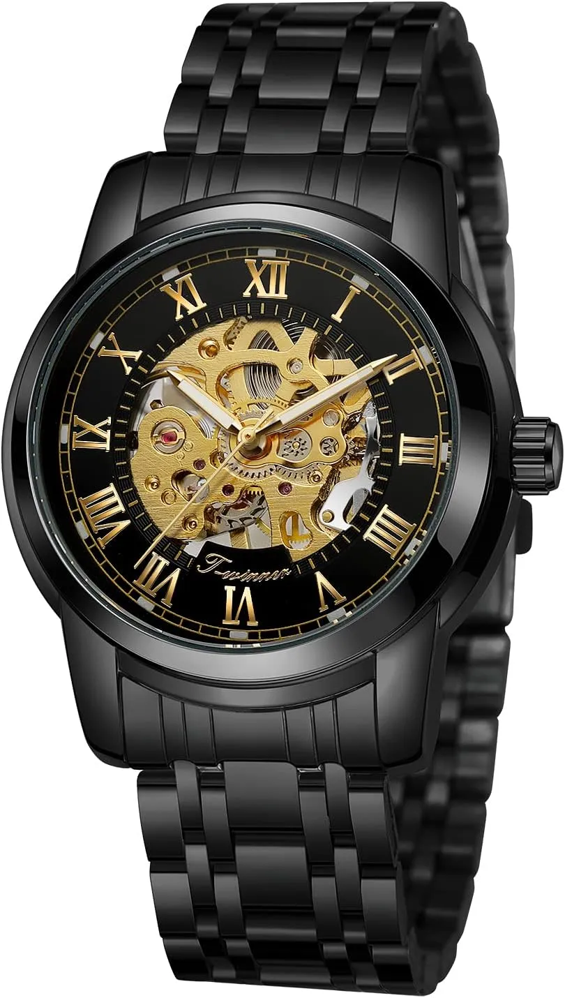 FORSINING Men's Automatic Mechanical Luxury Stainless Steel Retro Watches with Roman Number
