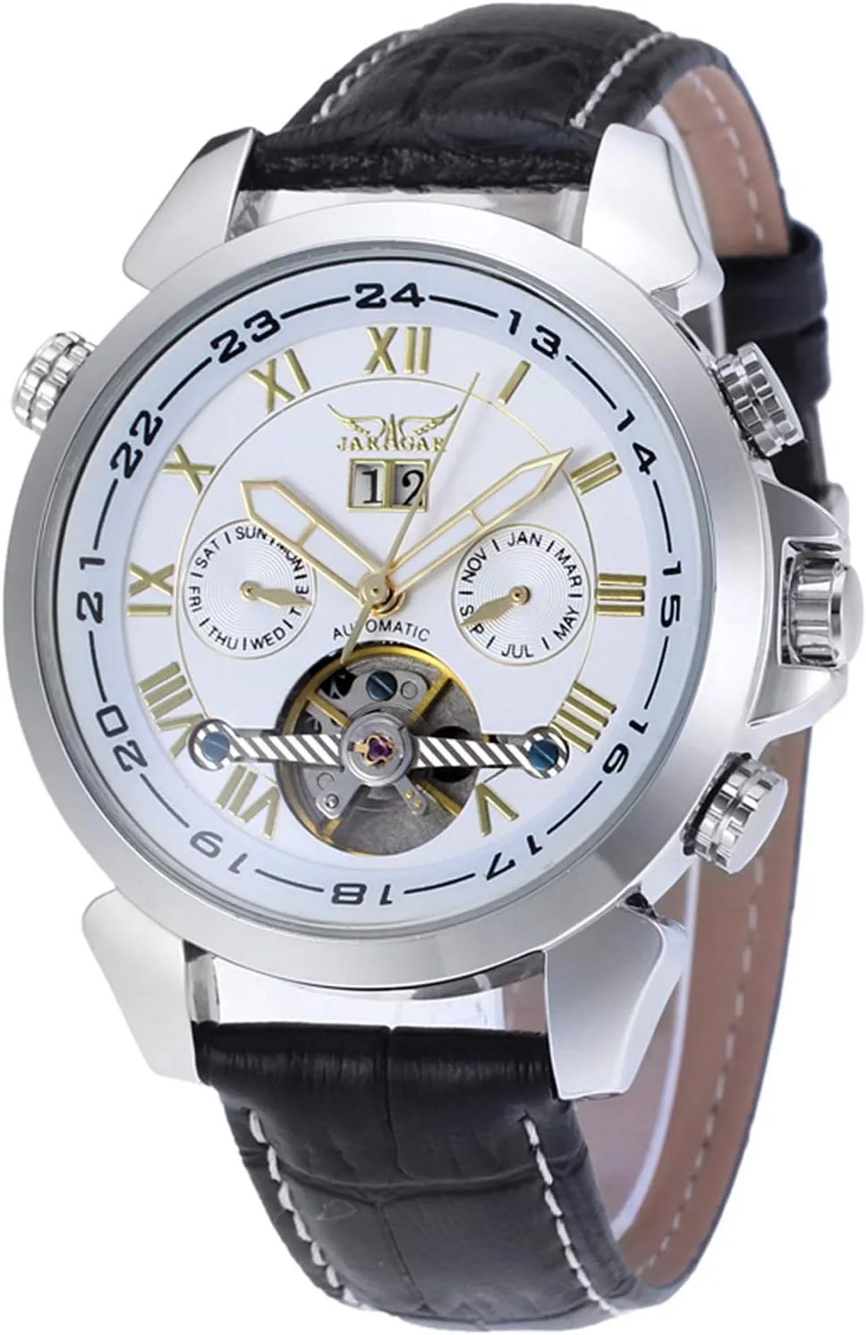 FORSINING Men's Automatic-self-wind Tourbillon Calendar Stainless Steel Bracelet Luxury Watch