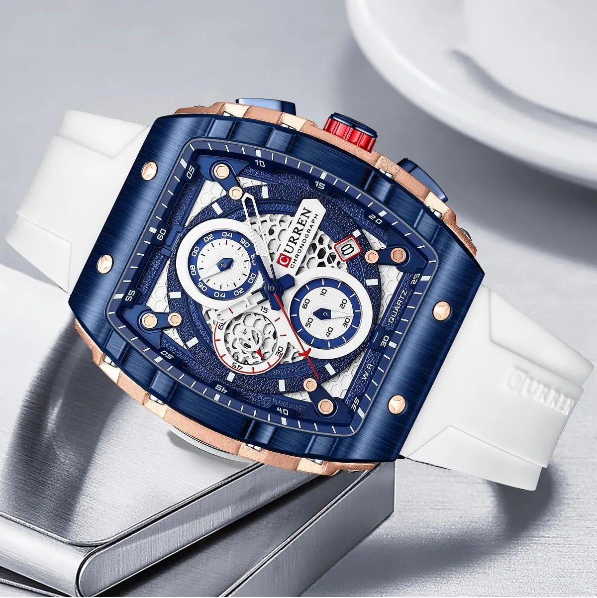 FORSINING Men's Chronograph Sport Watch Waterproof Military Watches for Men Analog Quartz Wristwatch with Date Display Silicone Strap Outdoor Clock