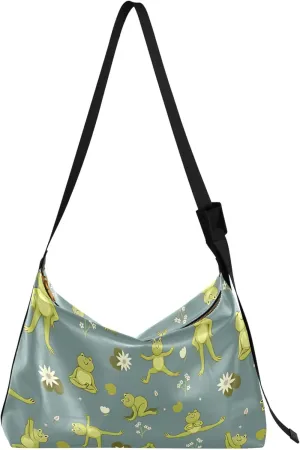 Funny Cute Yoga Frogs Leather Hobo Bags for Women Leather Purse Men Fashion Animal Print Simple Shoulder Bag