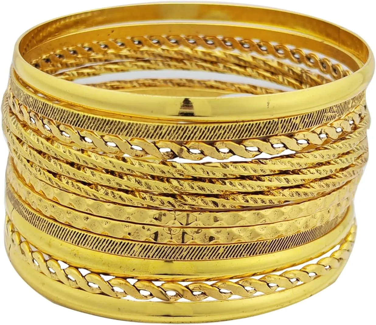 FUNOJOY 12Pcs Gold Bangle Bracelets for Women - Multi Layer Stackable Textured Bracelets Indian Jewelry Set