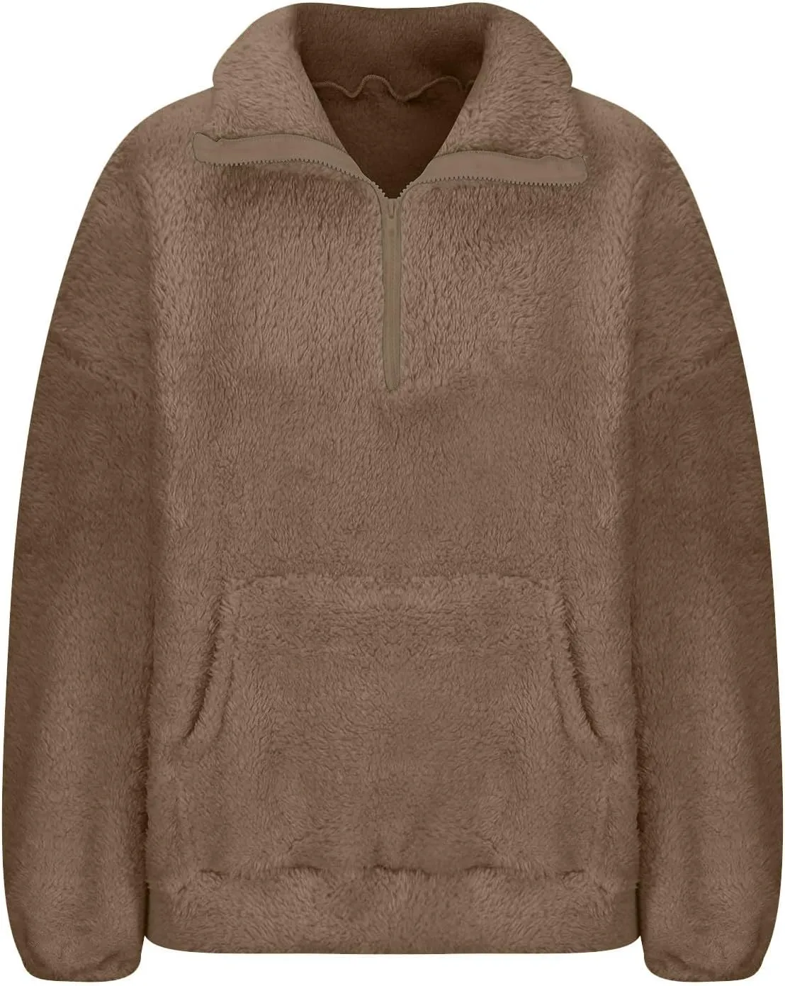 Fuzzy Fleece Sweatshirt For Women Casual Loose Half Zip Up Sherpa Pullover Sweater Warm Fall Winter Outfits