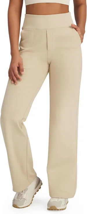 G4Free Fleece Lined Pants Women High Waisted Wide Leg Pants Winter Warm Thermal Sweatpants with Pockets 29"/31"/33"