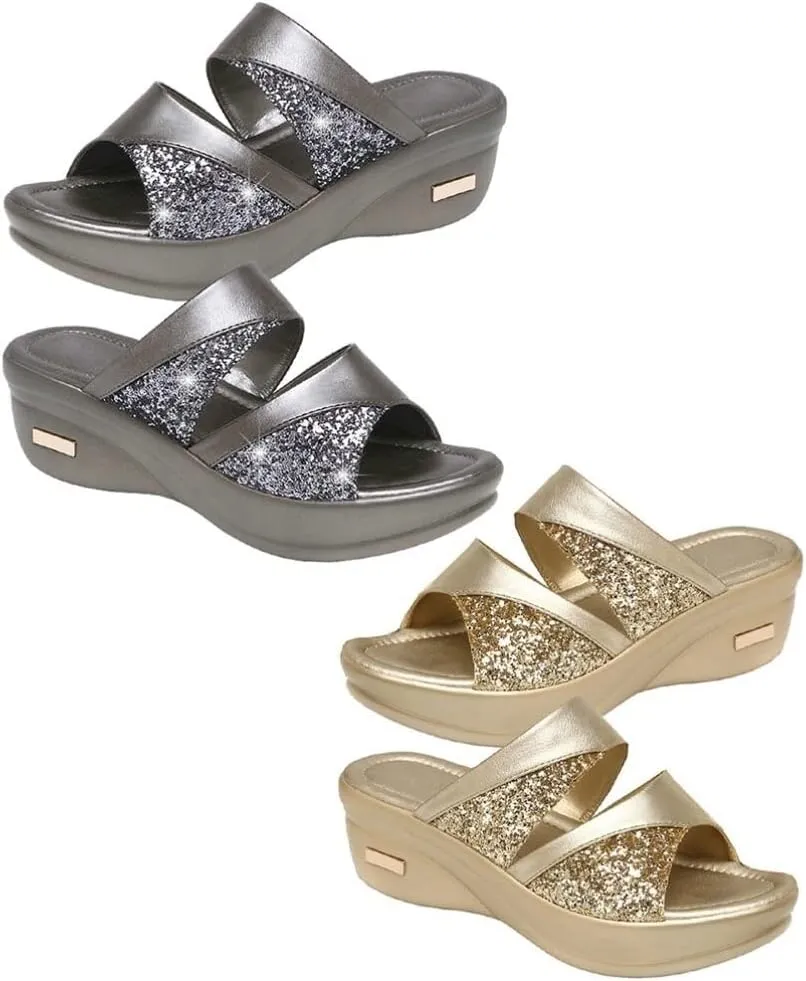 GANAZONO 1 Pair Womens Wedge Platform Slide on Sandals Open Toe Comfortable Cushion FootBed Platform Sandals Dressy Summer