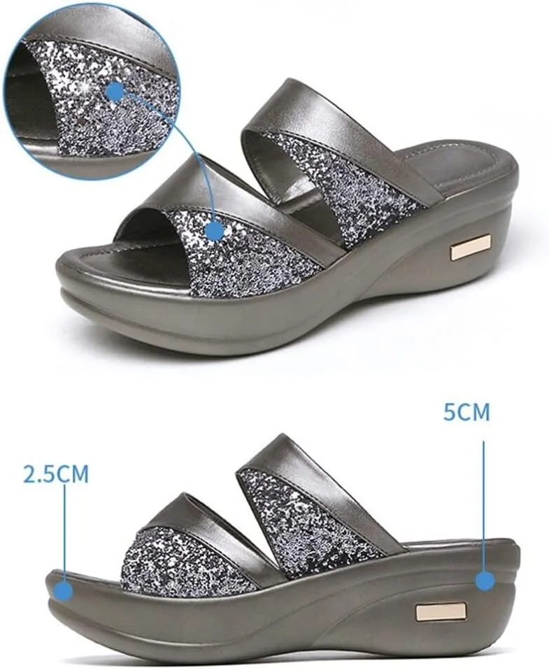 GANAZONO 1 Pair Womens Wedge Platform Slide on Sandals Open Toe Comfortable Cushion FootBed Platform Sandals Dressy Summer