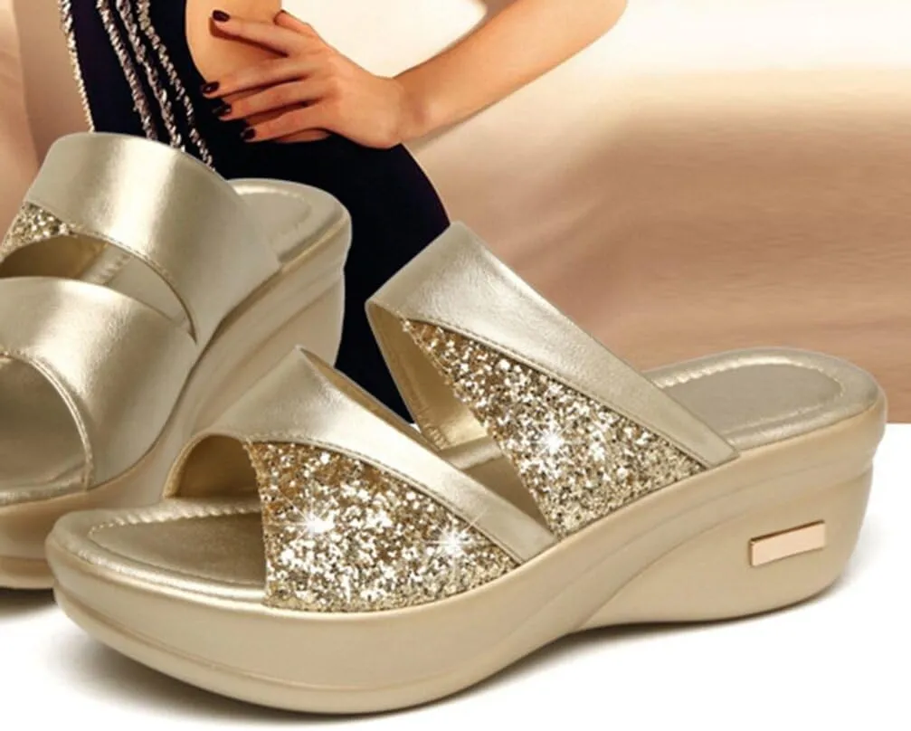 GANAZONO 1 Pair Womens Wedge Platform Slide on Sandals Open Toe Comfortable Cushion FootBed Platform Sandals Dressy Summer