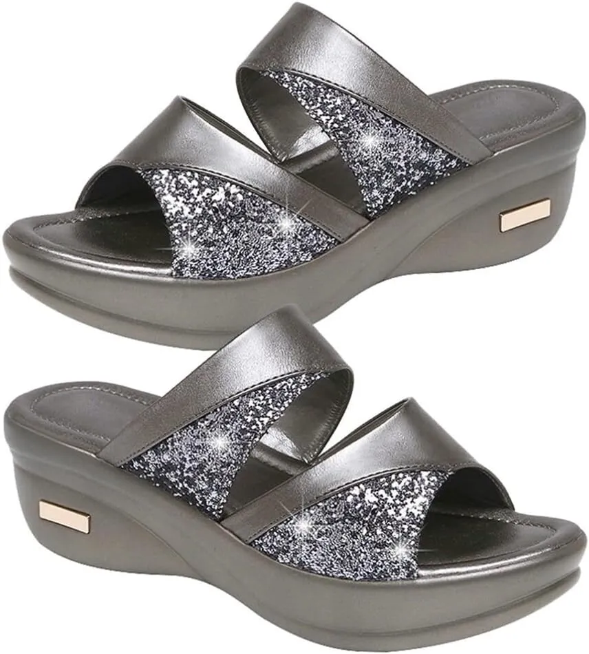 GANAZONO 1 Pair Womens Wedge Platform Slide on Sandals Open Toe Comfortable Cushion FootBed Platform Sandals Dressy Summer