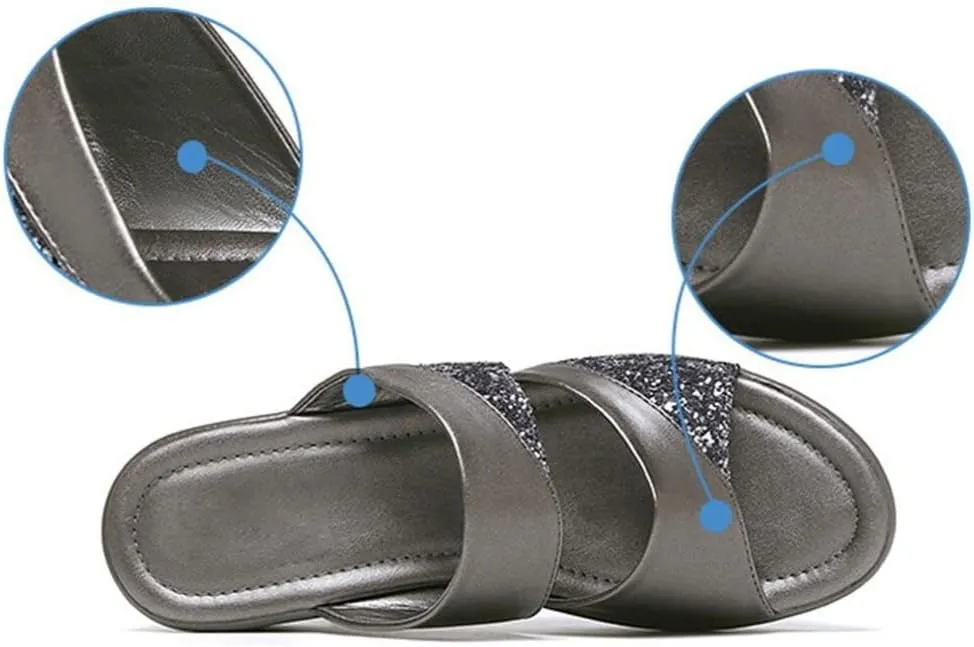 GANAZONO 1 Pair Womens Wedge Platform Slide on Sandals Open Toe Comfortable Cushion FootBed Platform Sandals Dressy Summer