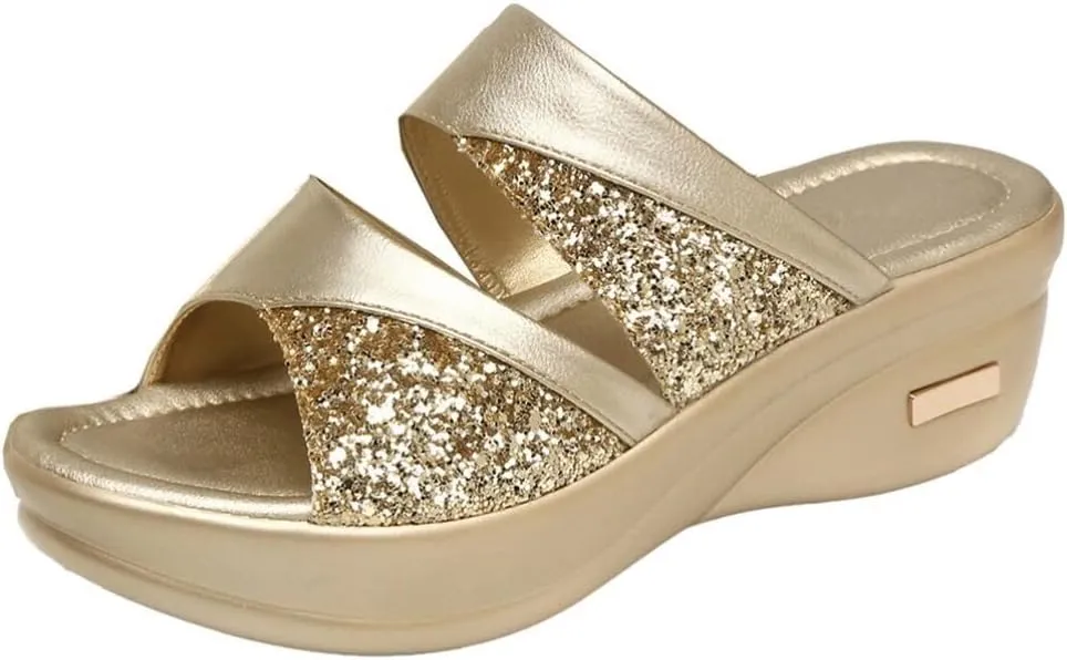 GANAZONO 1 Pair Womens Wedge Platform Slide on Sandals Open Toe Comfortable Cushion FootBed Platform Sandals Dressy Summer