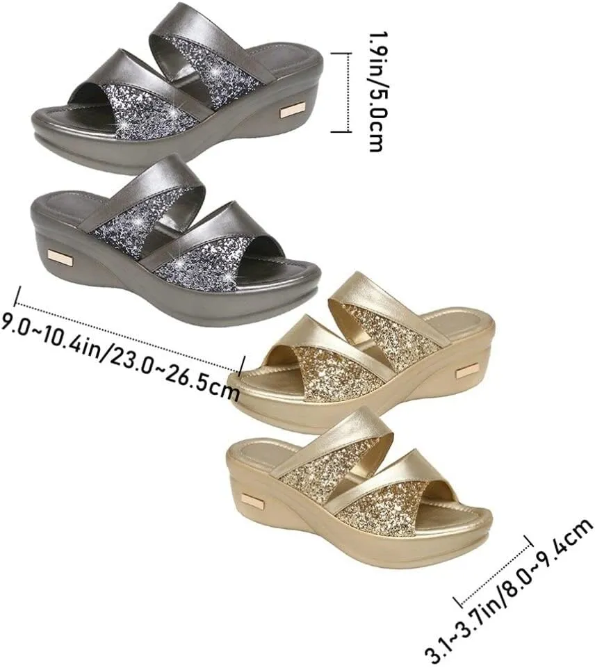 GANAZONO 1 Pair Womens Wedge Platform Slide on Sandals Open Toe Comfortable Cushion FootBed Platform Sandals Dressy Summer