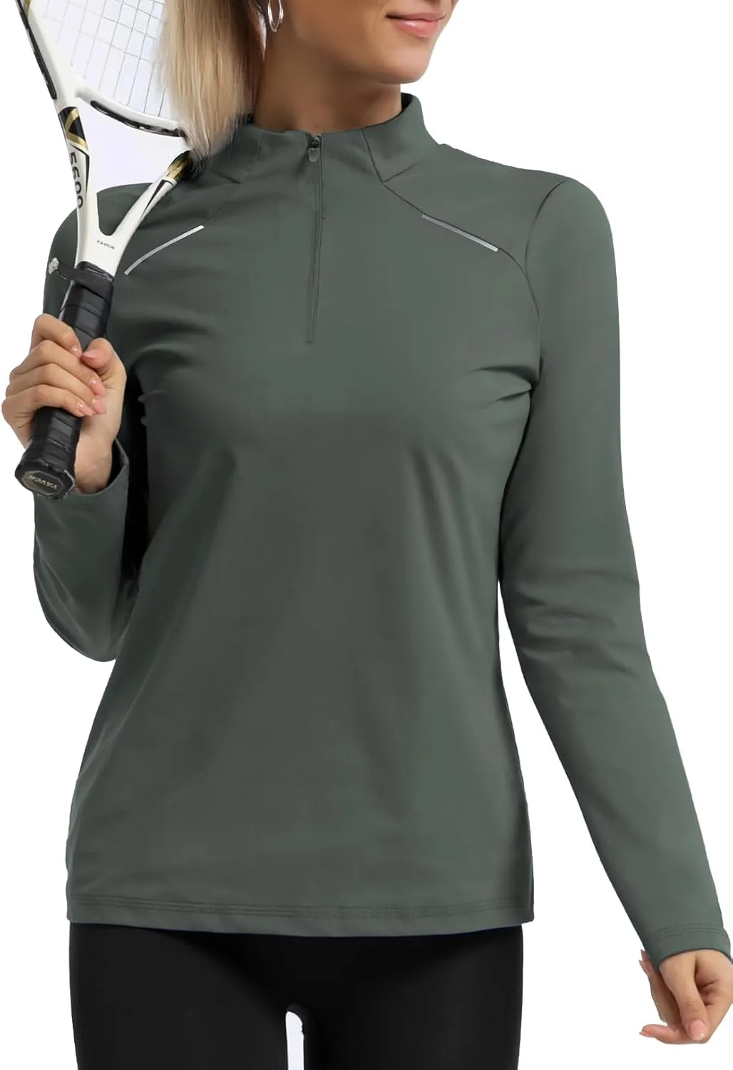 GEMYSE Women's 1/4 Zip Pullover Shirts Long Sleeve Workout Tops Quick Dry Casual Rash Guard Shirts
