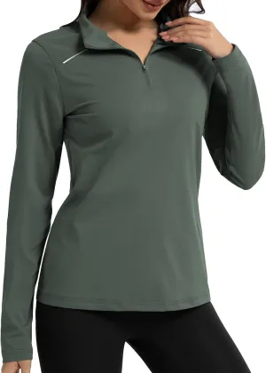 GEMYSE Women's 1/4 Zip Pullover Shirts Long Sleeve Workout Tops Quick Dry Casual Rash Guard Shirts