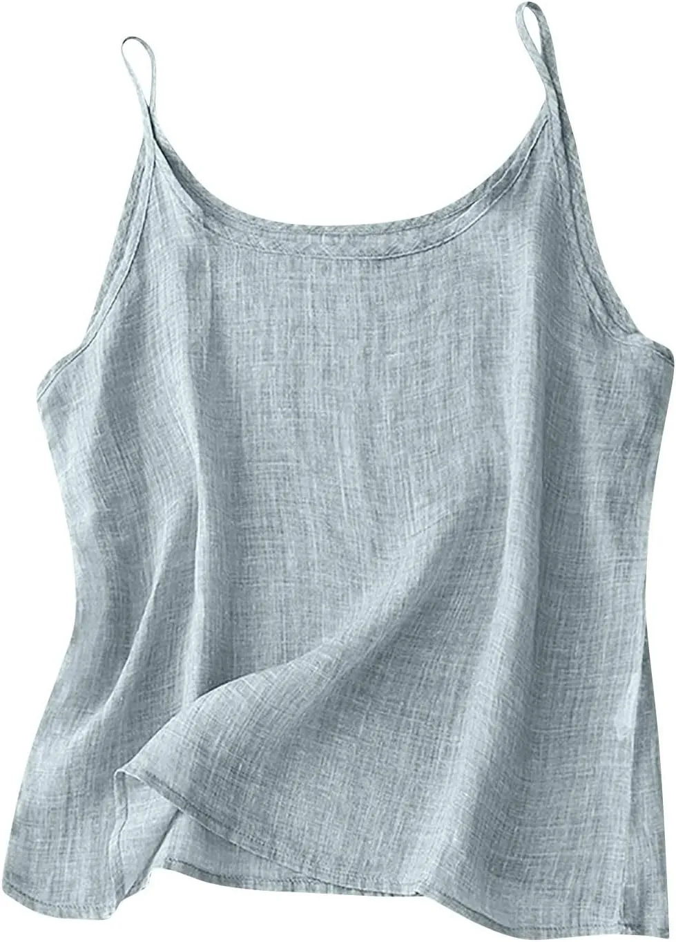 Generic Women Cotton Linen Camisole Spaghetti Strap Cami Top Sleeveless Scoop Neck Solid Color Plain Loose Basic Tank Shirt