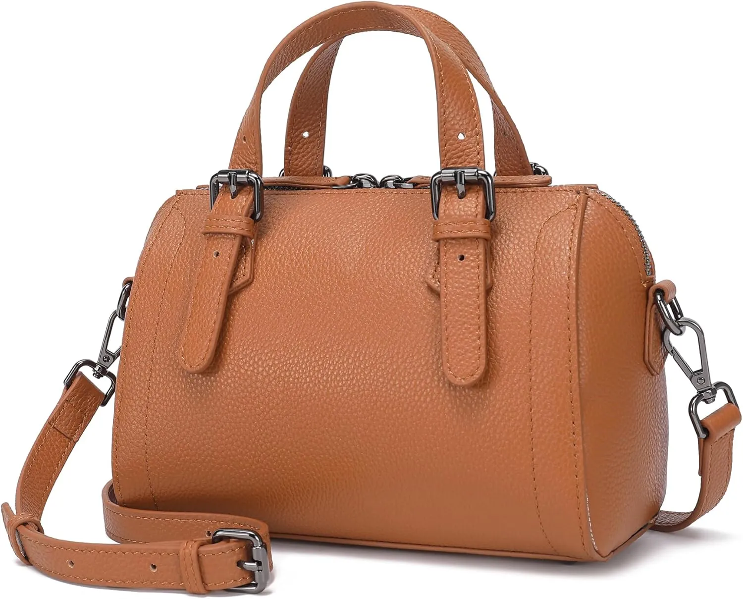 Genuine Cowhide Leather Boston Bag - Womens Lightweight Barrel Handbag