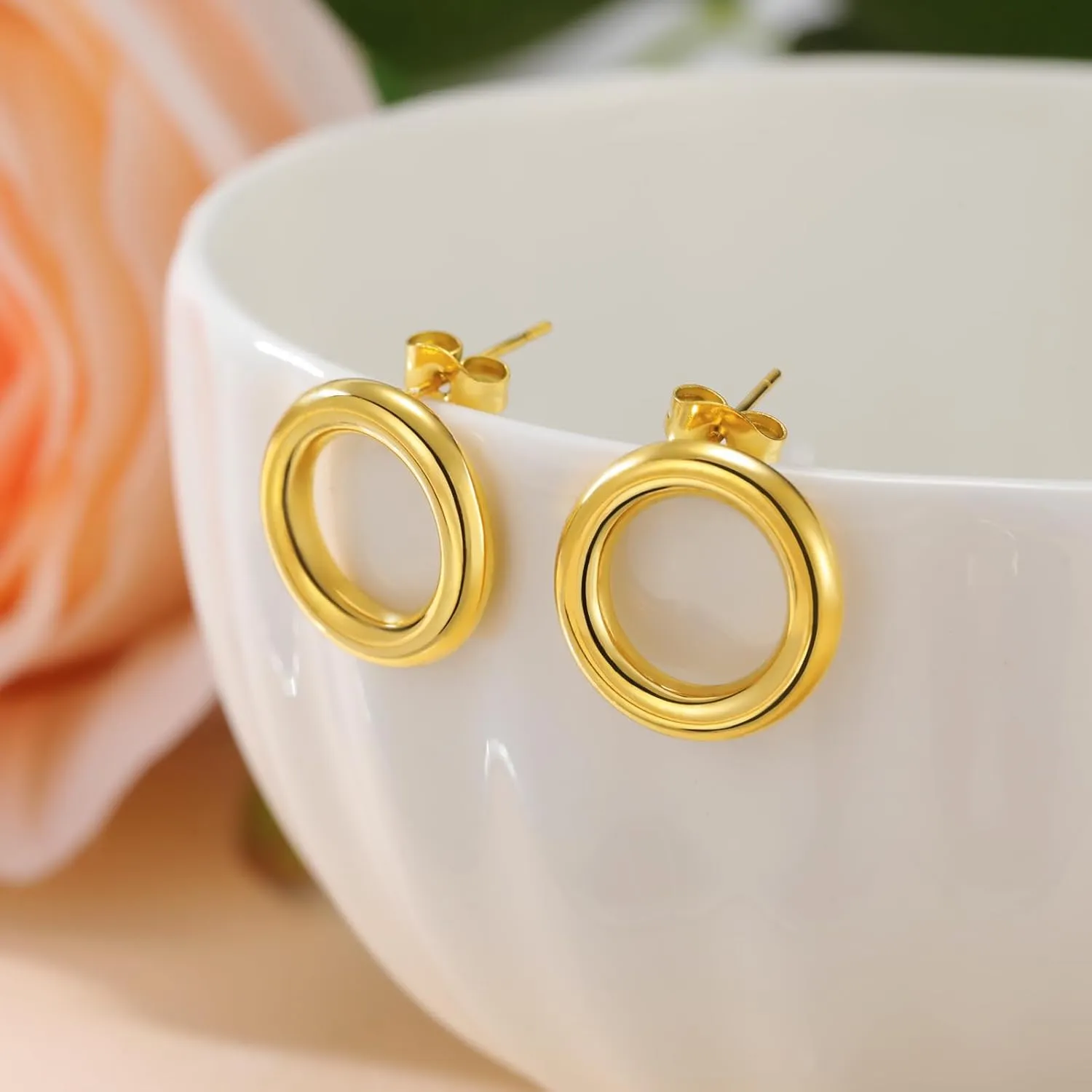 Geometric Elongated Oval Link Stud Earrings, Stainless Steel Minimalist Design
