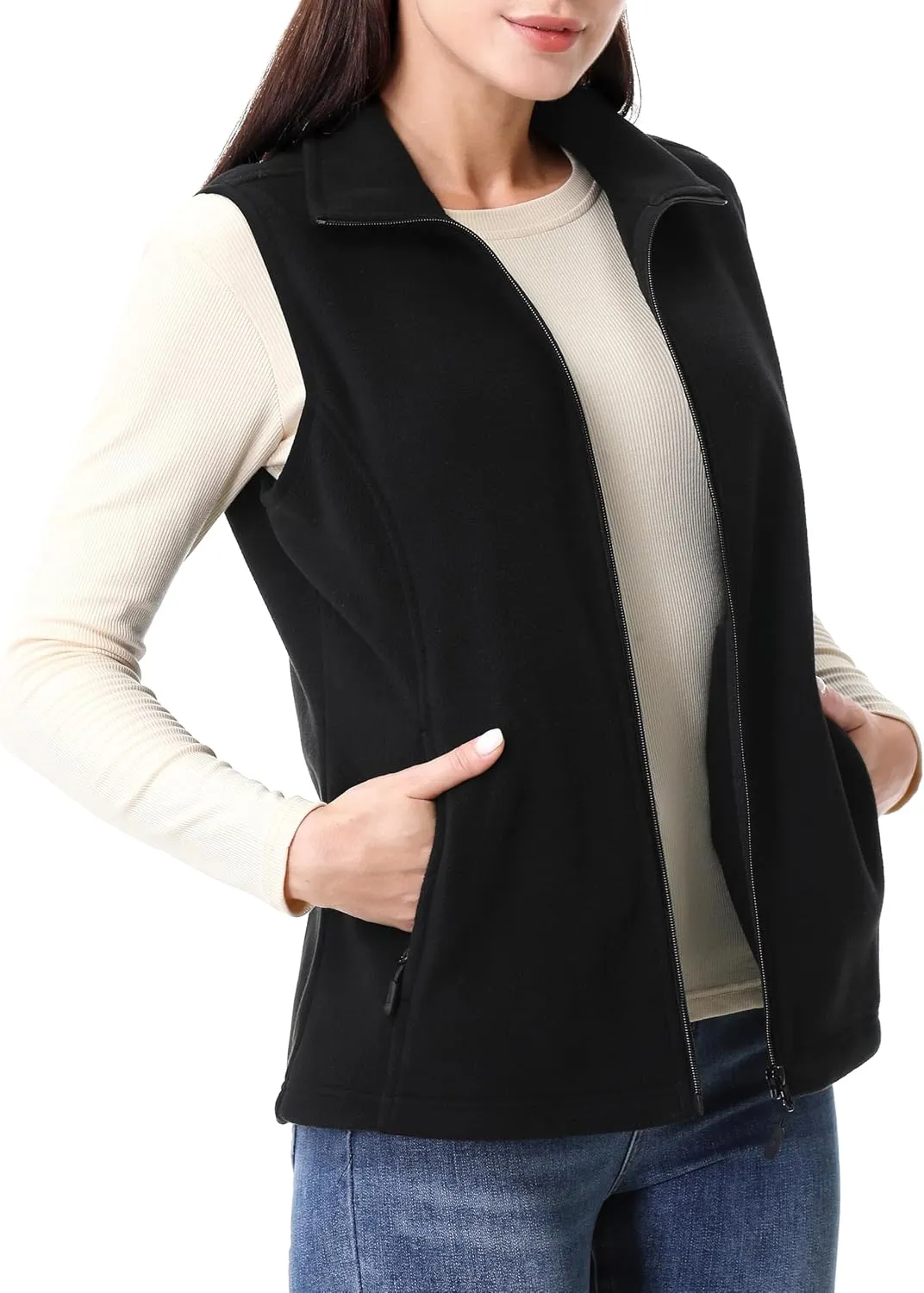 GIMECEN Womens Polar Soft Fleece Vest Classic Fit Sleeveless Jacket Cardigan Waistcoat With Zipper Pockets Full Zip Outerwear
