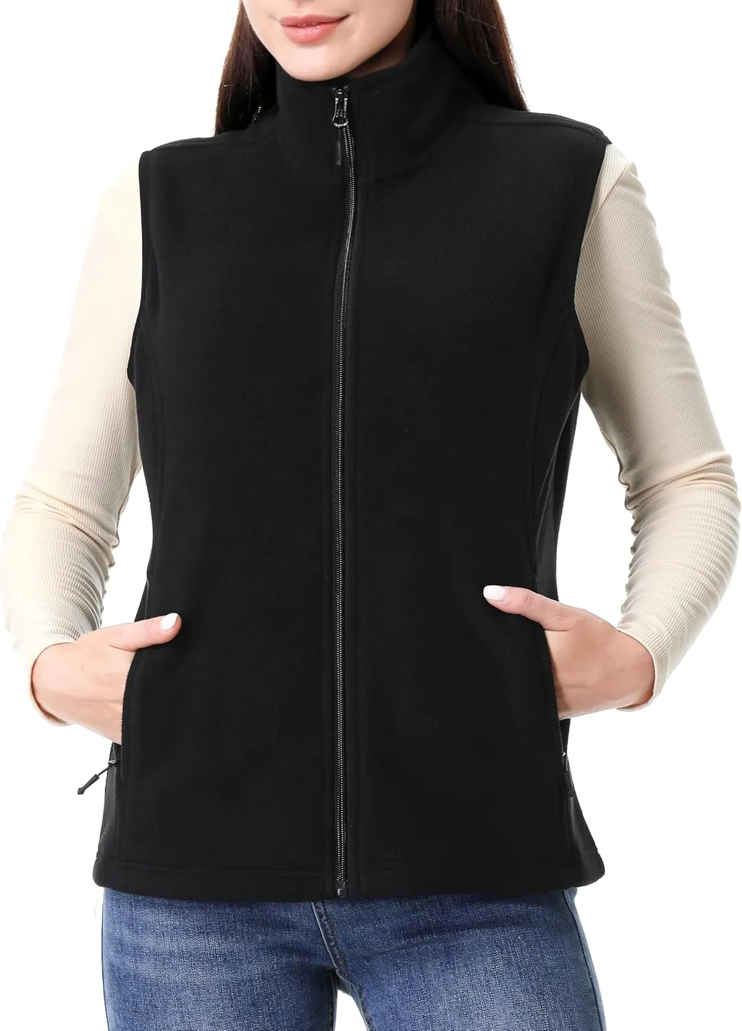 GIMECEN Womens Polar Soft Fleece Vest Classic Fit Sleeveless Jacket Cardigan Waistcoat With Zipper Pockets Full Zip Outerwear