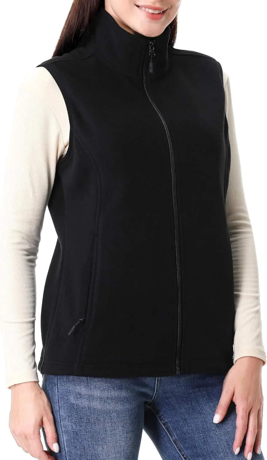 GIMECEN Womens Polar Soft Fleece Vest Classic Fit Sleeveless Jacket Cardigan Waistcoat With Zipper Pockets Full Zip Outerwear