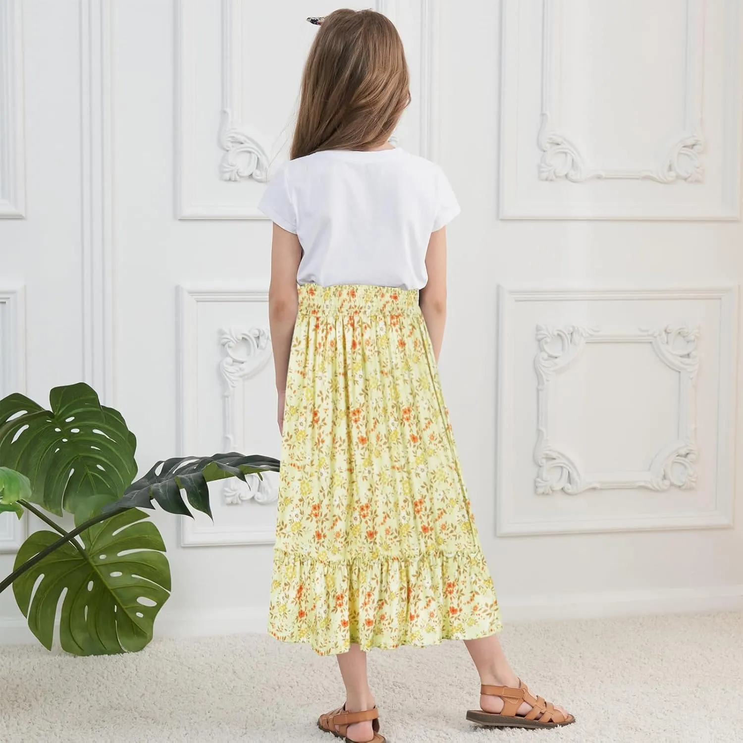 Girls Long Skirt Maxi for Girls Kids Ruffle High Waisted Skirts Summer Cute Boho Clothes