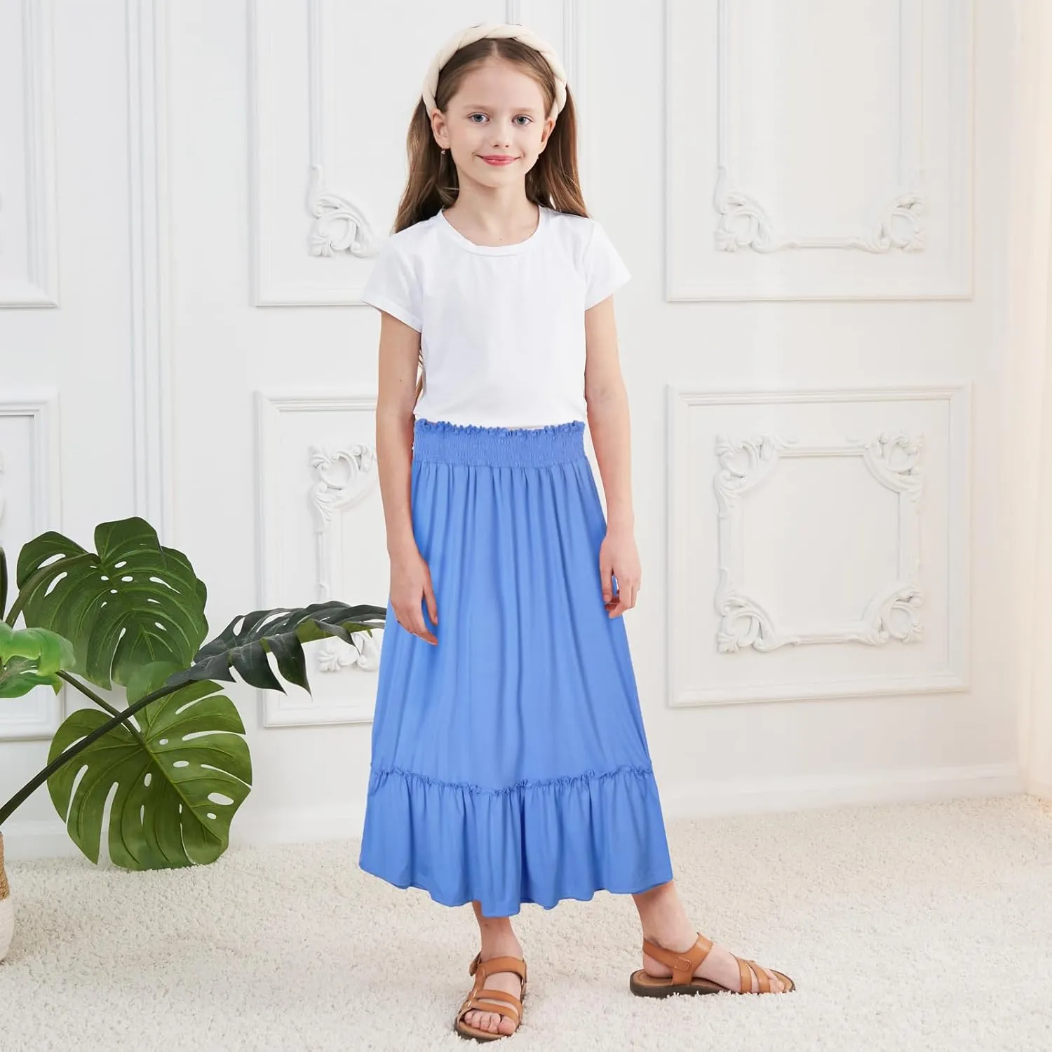Girls Long Skirt Maxi for Girls Kids Ruffle High Waisted Skirts Summer Cute Boho Clothes