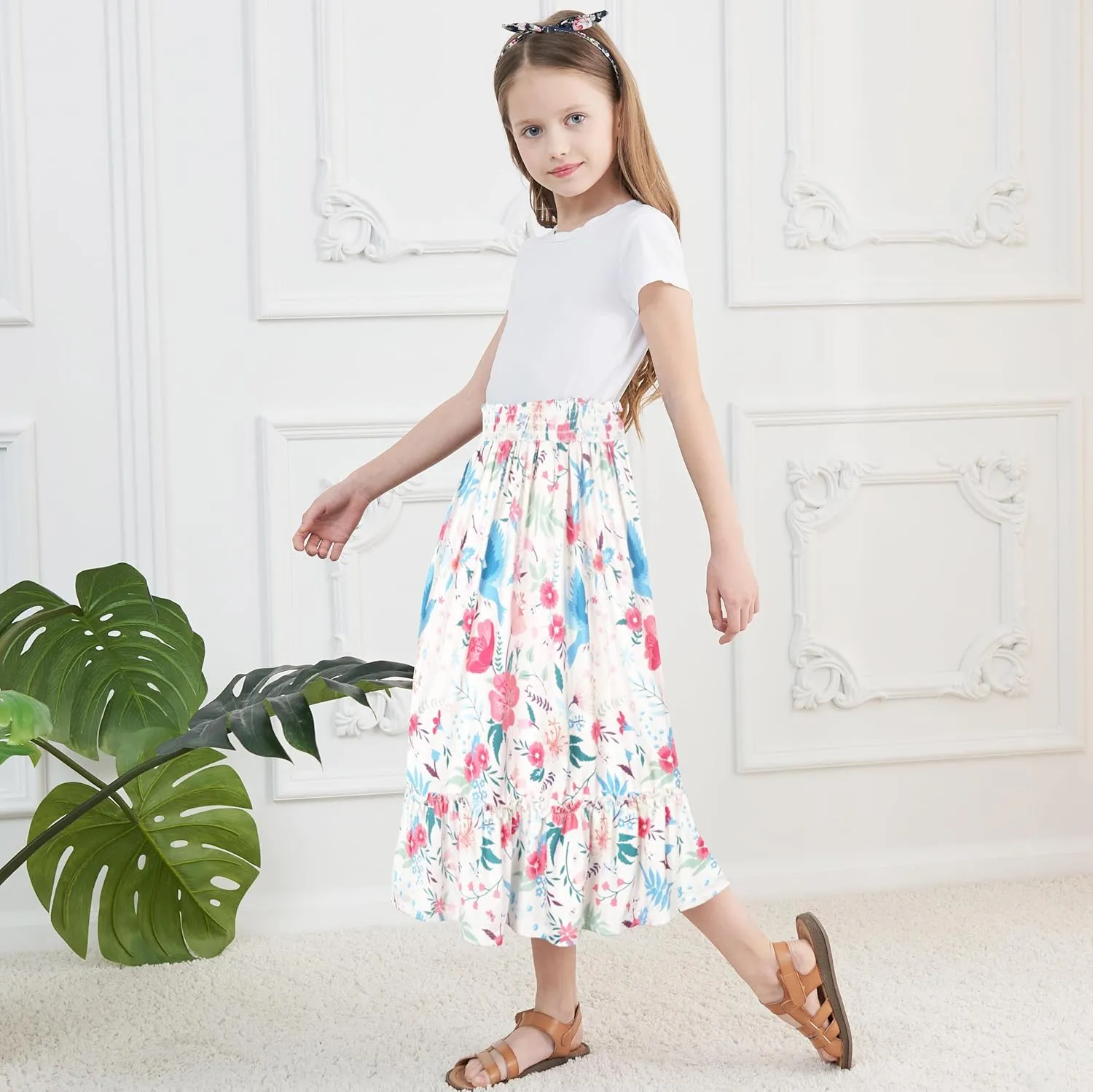 Girls Long Skirt Maxi for Girls Kids Ruffle High Waisted Skirts Summer Cute Boho Clothes