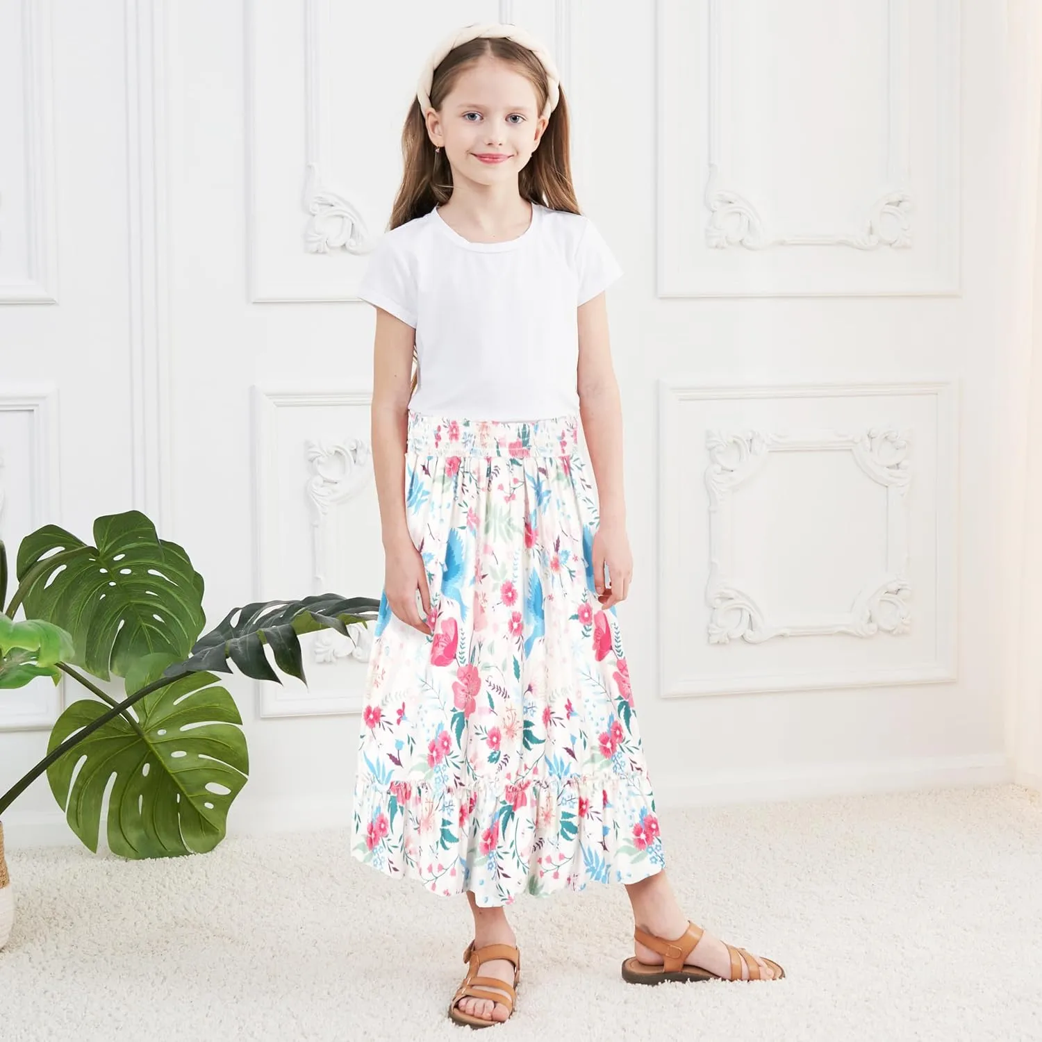 Girls Long Skirt Maxi for Girls Kids Ruffle High Waisted Skirts Summer Cute Boho Clothes