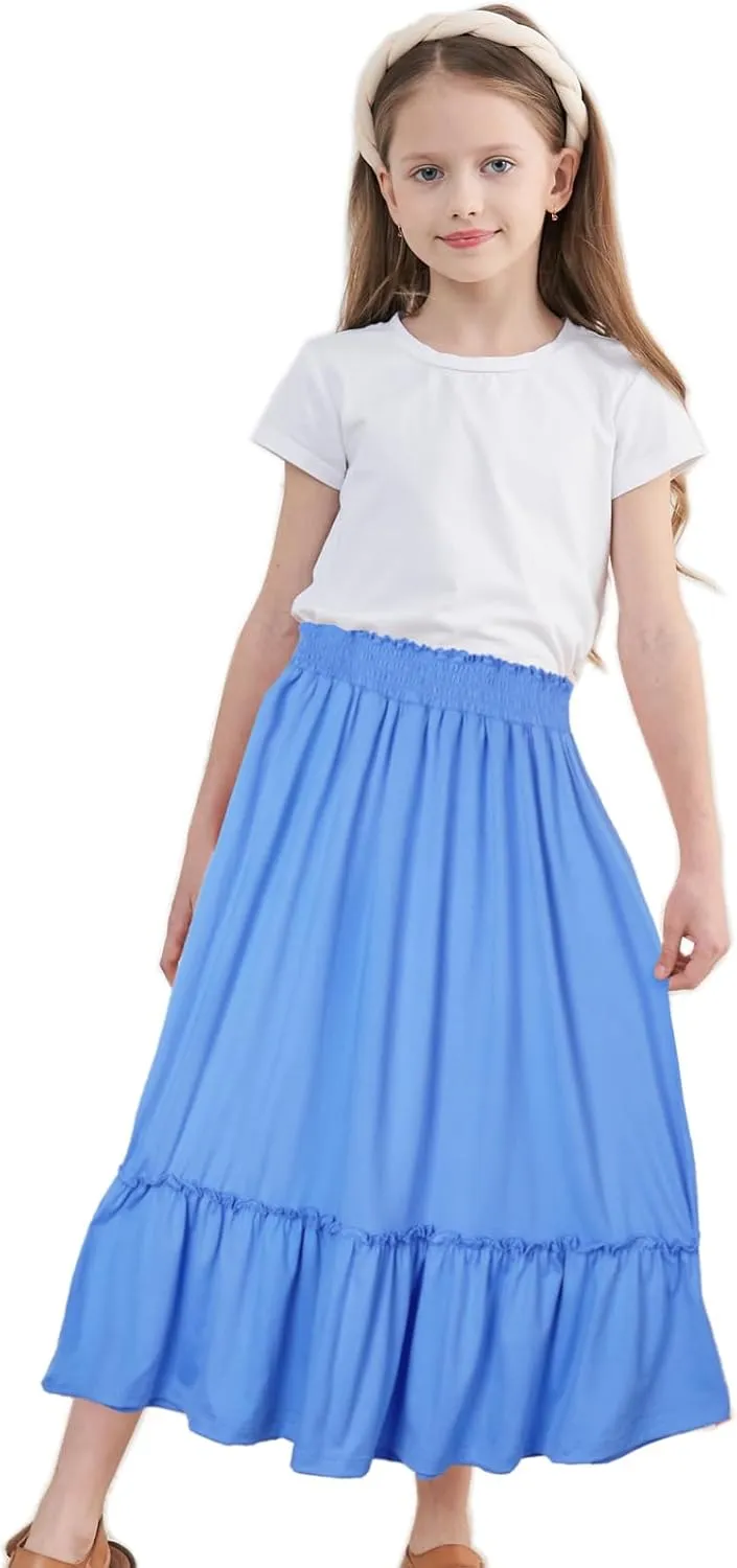 Girls Long Skirt Maxi for Girls Kids Ruffle High Waisted Skirts Summer Cute Boho Clothes