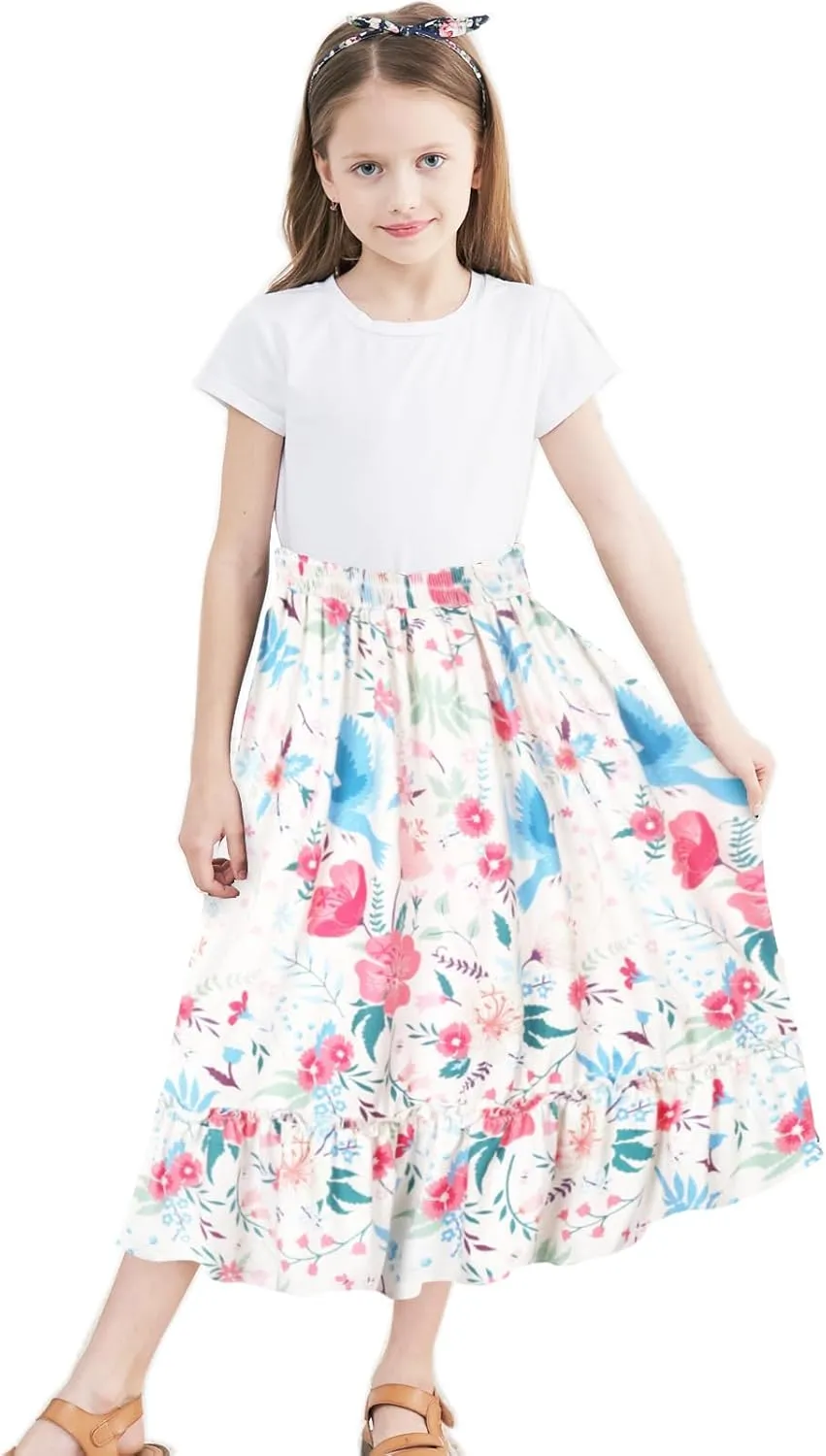 Girls Long Skirt Maxi for Girls Kids Ruffle High Waisted Skirts Summer Cute Boho Clothes
