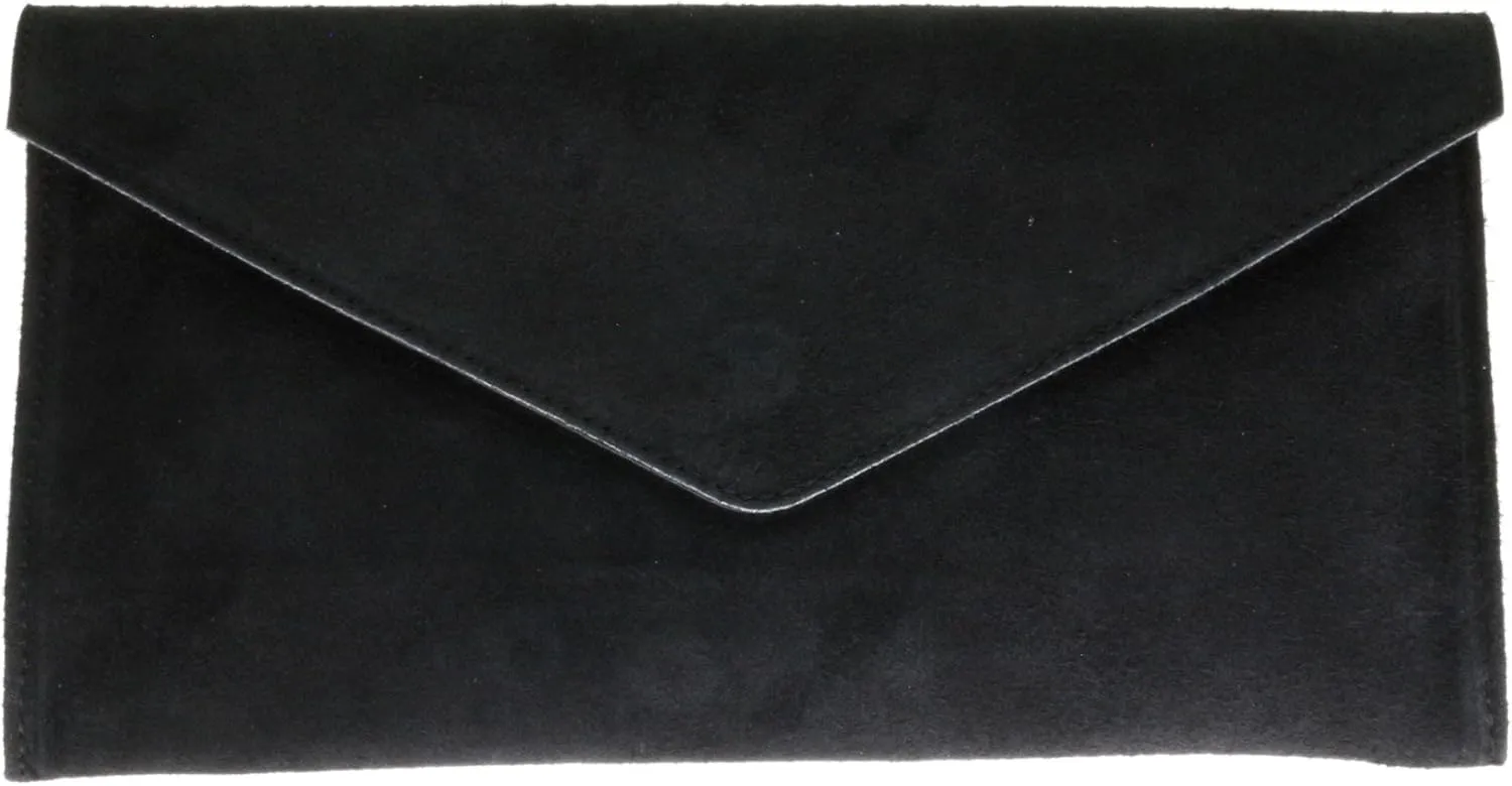 Girly Handbags Womens Italian Suede Leather Envelope Clutch Large Bblack, Bblack, W 30, H 17, D 2 cm (W 12, H 7, D 1 inches)