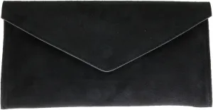 Girly Handbags Womens Italian Suede Leather Envelope Clutch Large Bblack, Bblack, W 30, H 17, D 2 cm (W 12, H 7, D 1 inches)