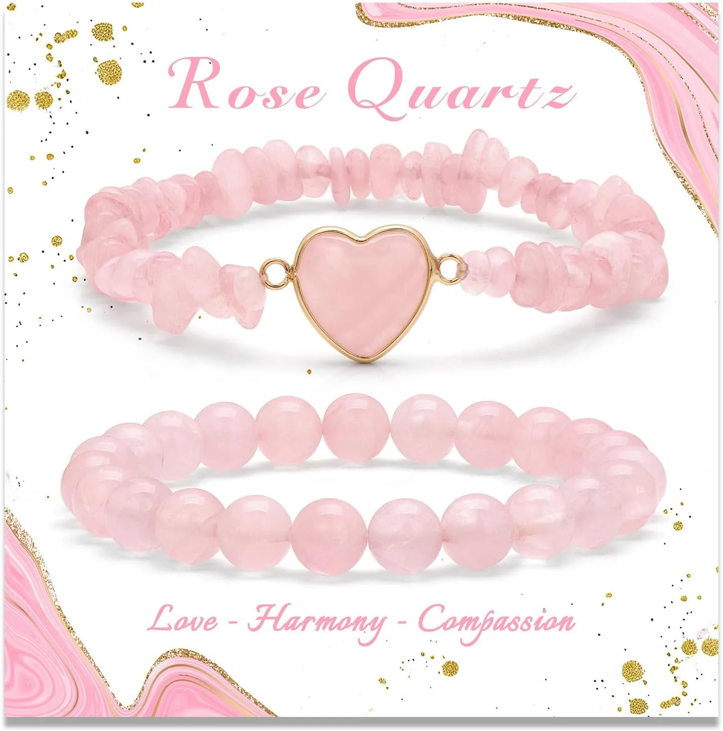 GolbalJew Love Heart Stone Beaded Bracelets for Women Amethyst Rose Quartz Beads Bracelet Set Healing Crystal Jewelry Gift for Birthday, Valentine's Day, Mother's Day, Anniversary