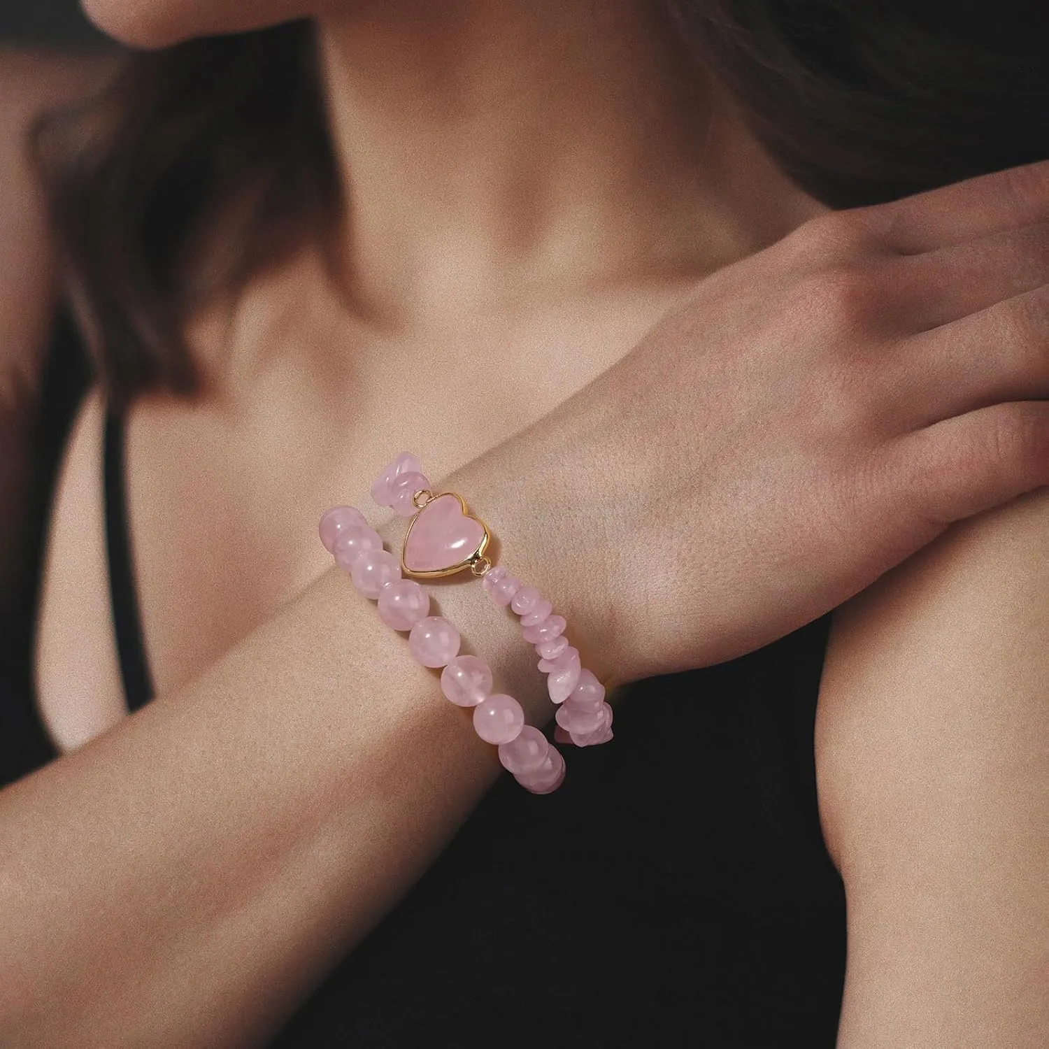 GolbalJew Love Heart Stone Beaded Bracelets for Women Amethyst Rose Quartz Beads Bracelet Set Healing Crystal Jewelry Gift for Birthday, Valentine's Day, Mother's Day, Anniversary