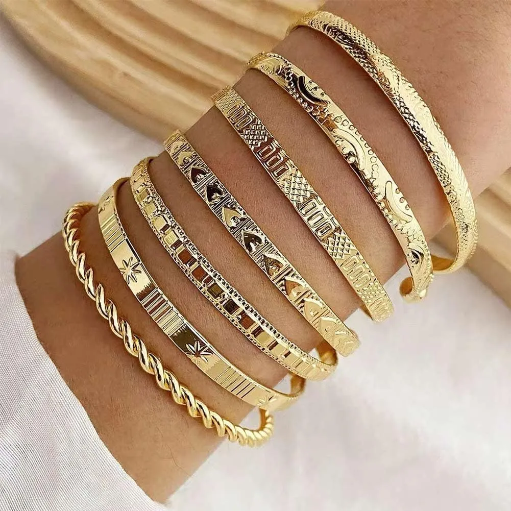 Gold Bangle Bracelets For Women, Multi Layer Stackable Textured Bracelets Set,Minimalist Textured Boho Jewelry Gift for Women