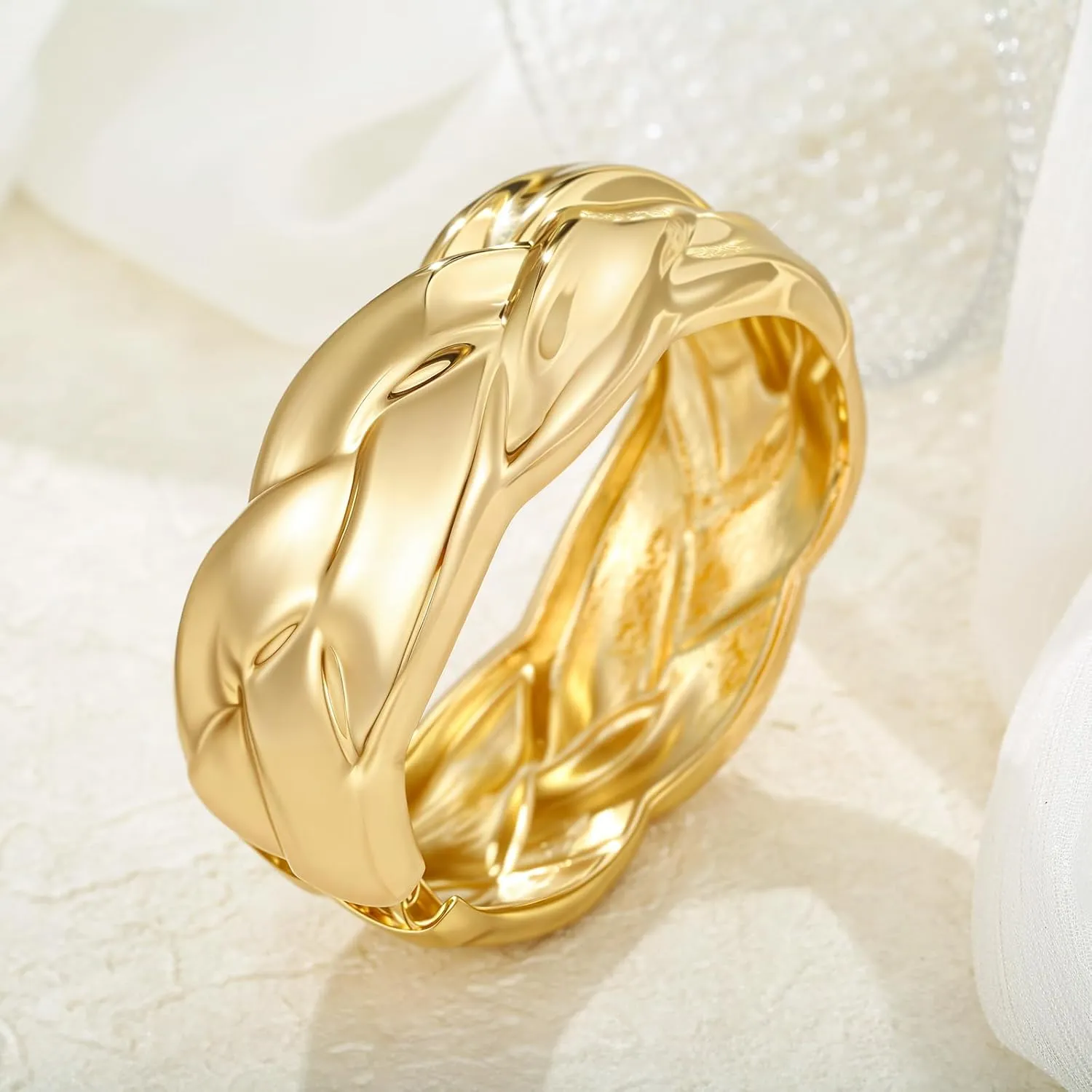 Gold Chunky Bangle Bracelets for Women Simple Twisted Textured Cuff Bangle Wide Square Bangle Bracelet Minimalist Bracelet
