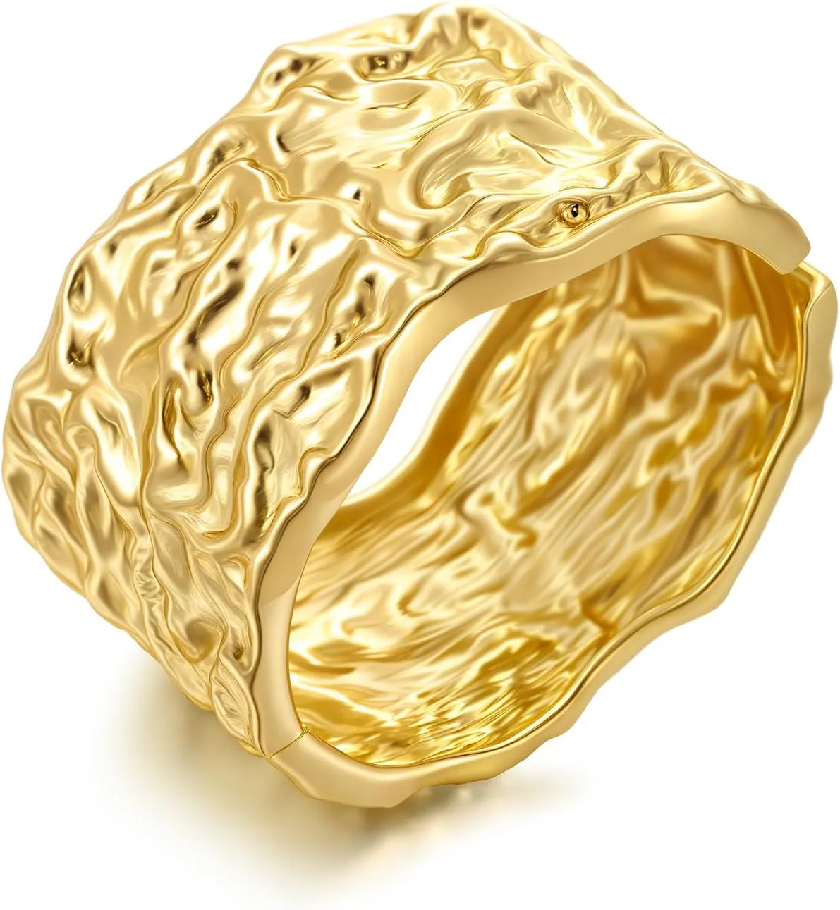 Gold Chunky Bangle Bracelets for Women Wide Hammered Textured Bracelet Trendy Jewelry