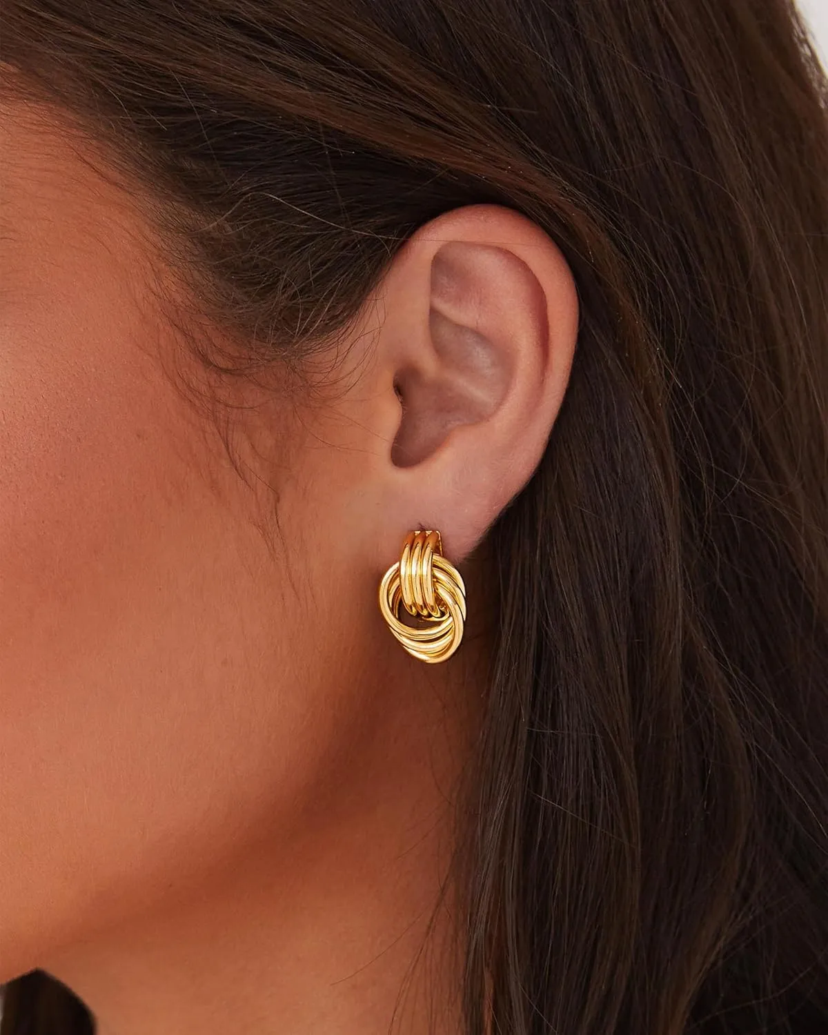 Gold Earrings for Women Trendy 14K Gold Plated Knot Earring Geometric Statement Drop Dangle Earrings Chunky Light Weight Hypoallergenic Fashion Jewelry Gifts