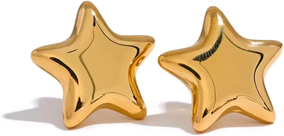Gold Favvy Earrings, Star-Shaped Stud Earrings, 18K Gold-Plated Stainless Steel, Tarnish Resistant, Waterproof, Daily Wear