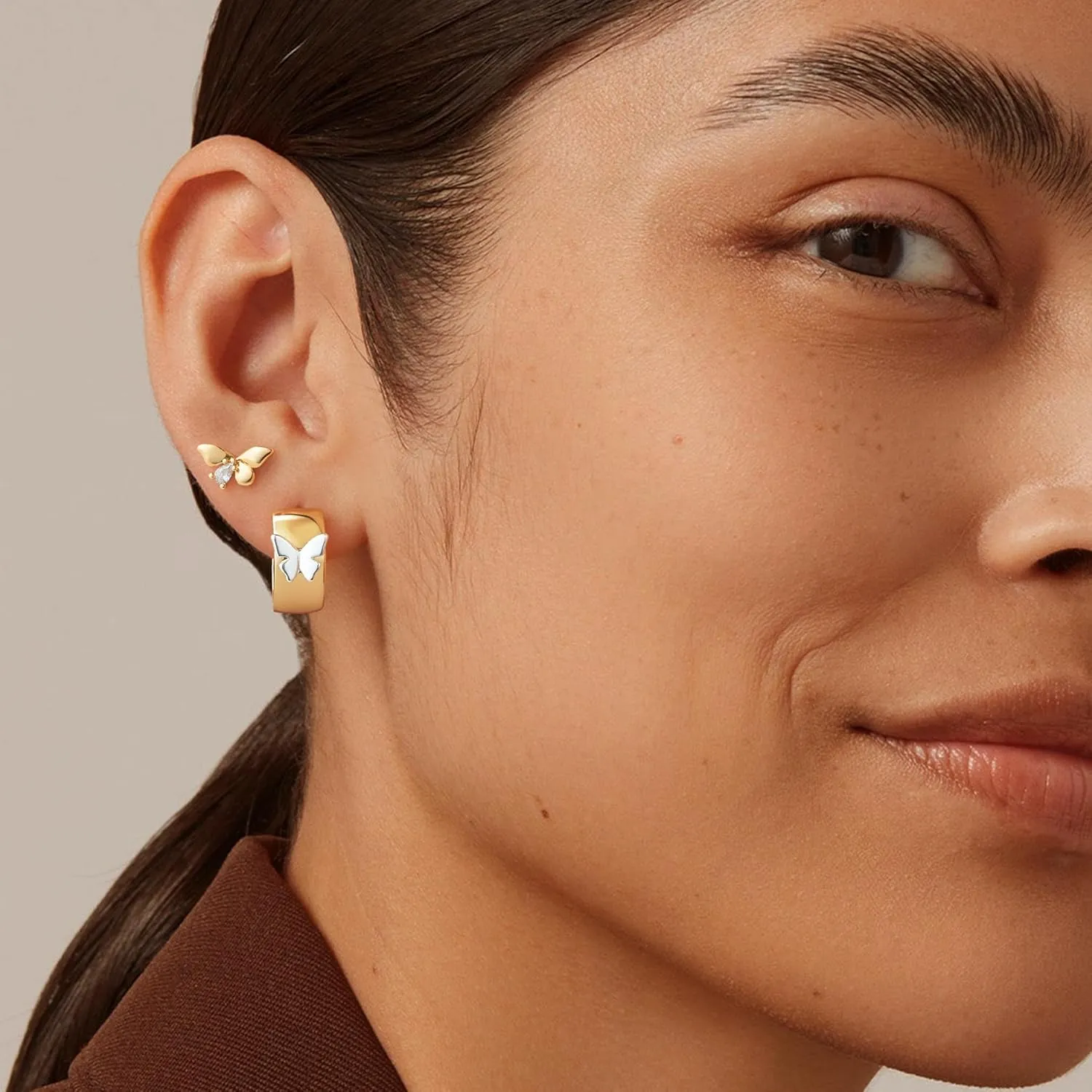 Gold Hoop Earrings for Women Trendy 14K Gold Plated Cubic Zirconia Sterling Silver Post Huggie Earrings Hypoallergenic Simple Gold Jewelry