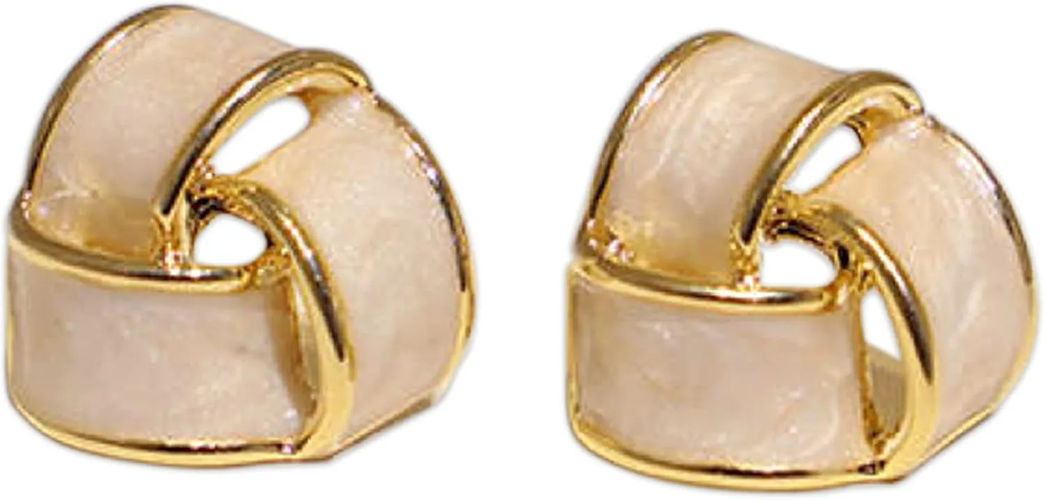 Gold Plated Studs Earrings for Women - 18k Gold Plated Earrings - White Color Lightweight Geometric Earrings